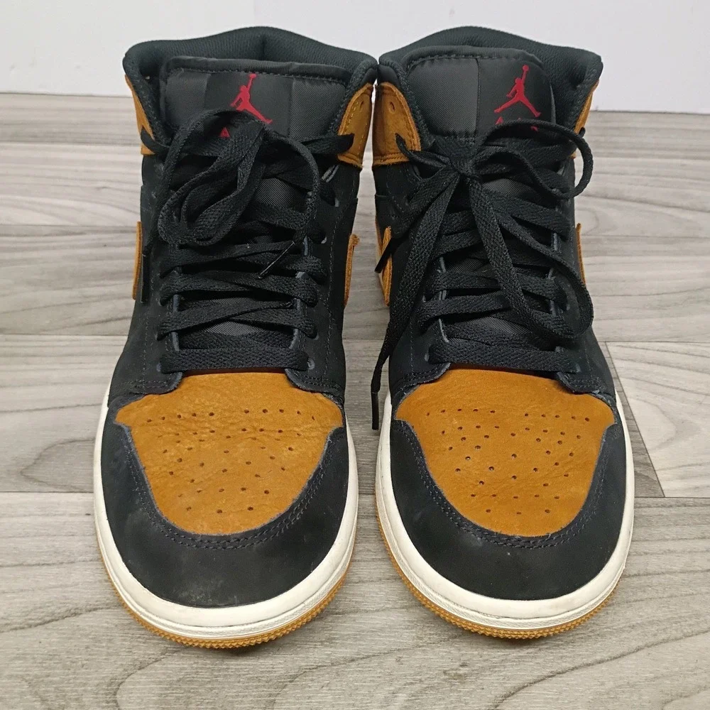 Nike Air Jordan 1 Mid SE Shoes  Black Flax Varsity Red HV4091-002 Men's Size 8